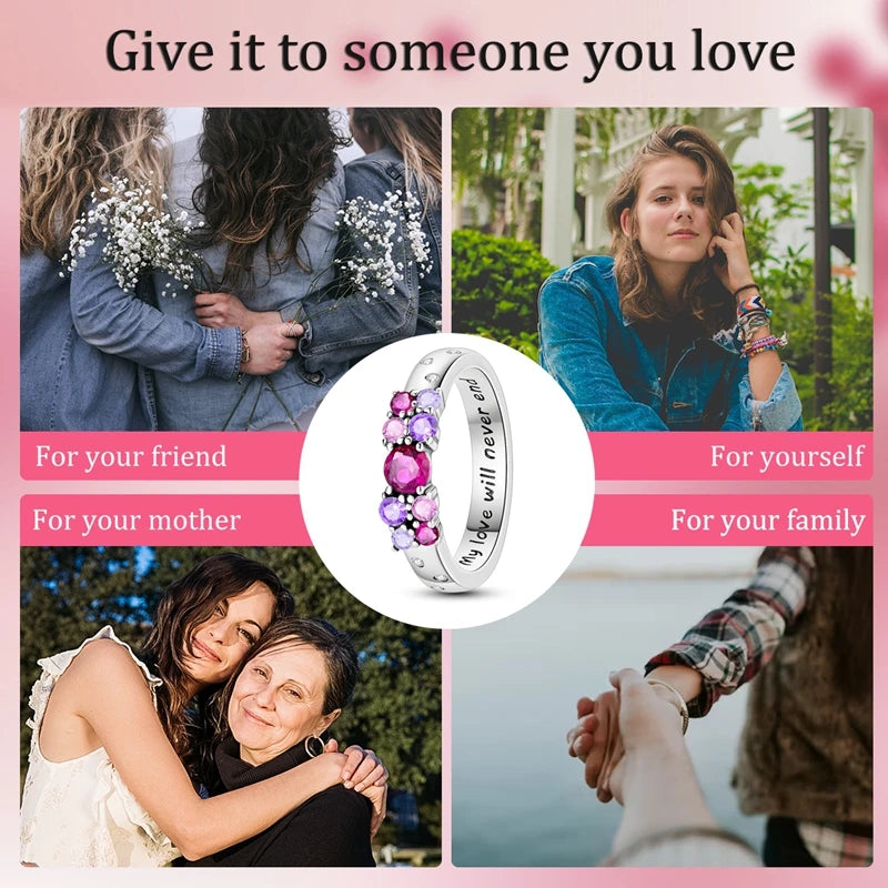 Original 925 Sterling Silver Rings Love Unlimited Colorful Zircon Rings for Women Girls Jewelry Birthday Anniversary Gifts
