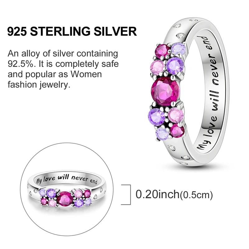 Original 925 Sterling Silver Rings Love Unlimited Colorful Zircon Rings for Women Girls Jewelry Birthday Anniversary Gifts